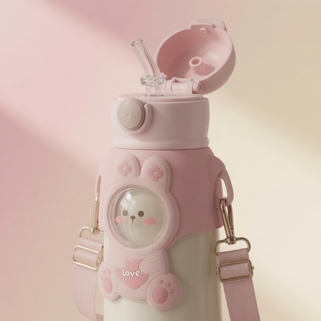 TinyHug Love Pink flip-top straw lid detail