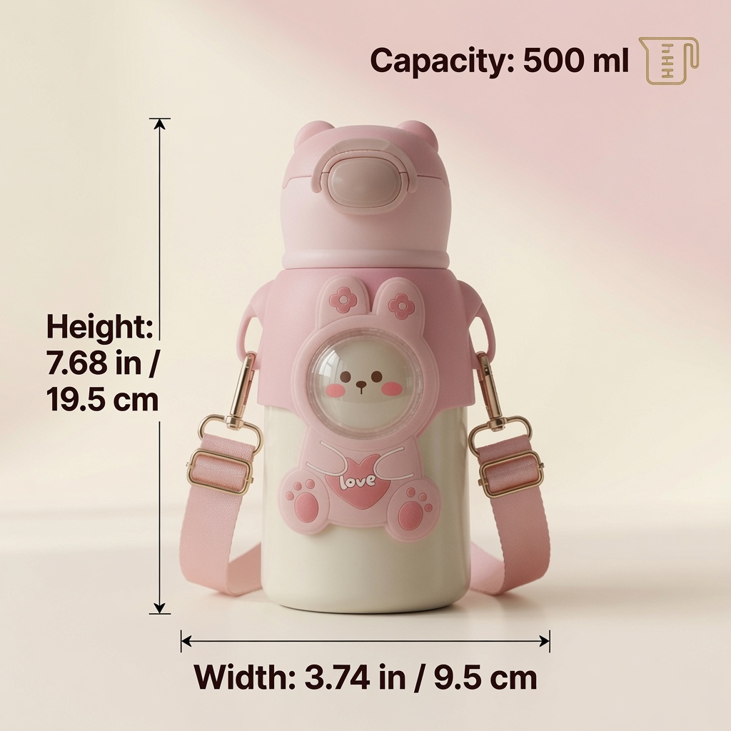 TinyHug Love Pink 500 mL bottle size guide
