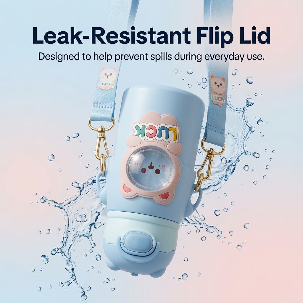 TinyHug Luck Blue leak-resistant flip lid infographic