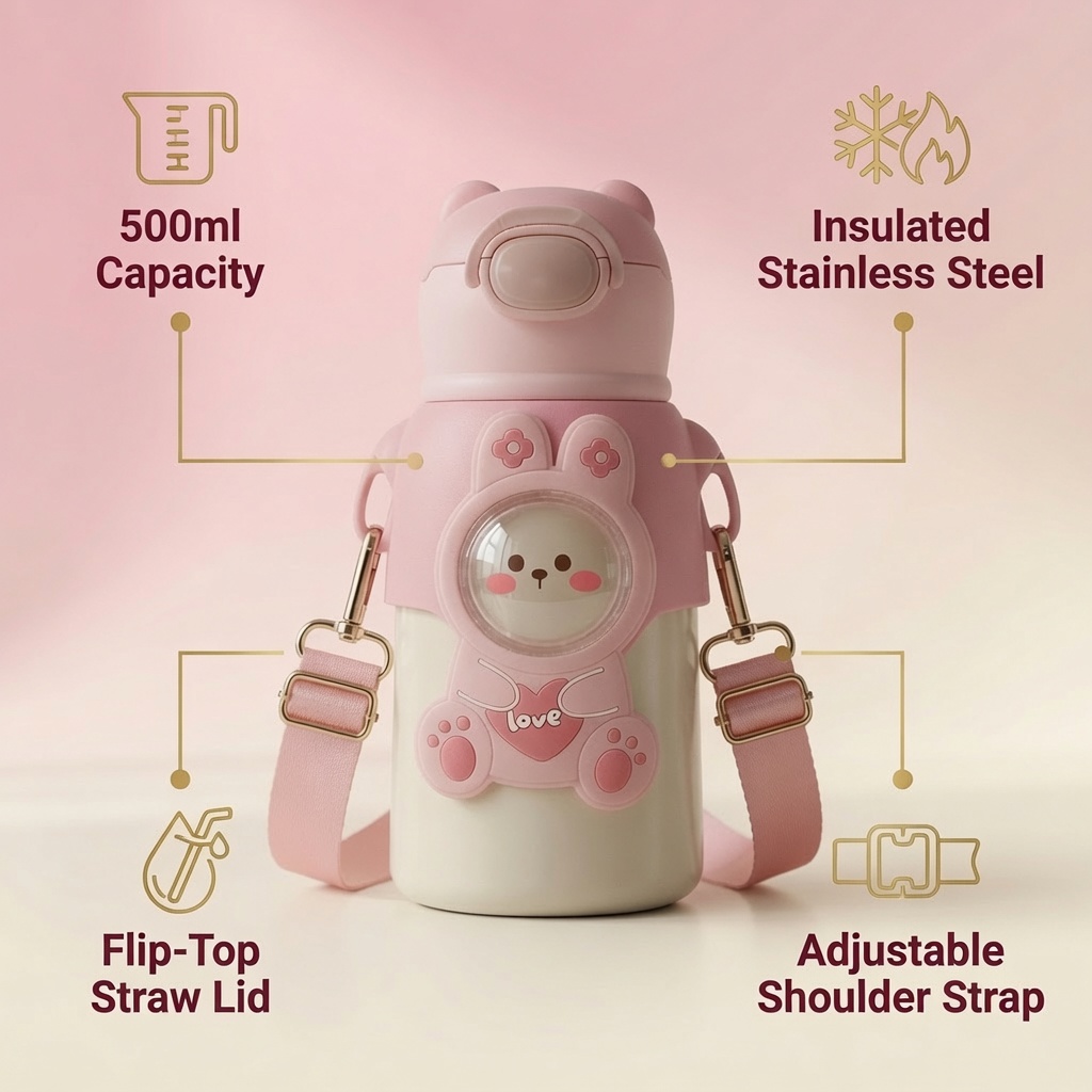 TinyHug Love Pink bottle features infographic