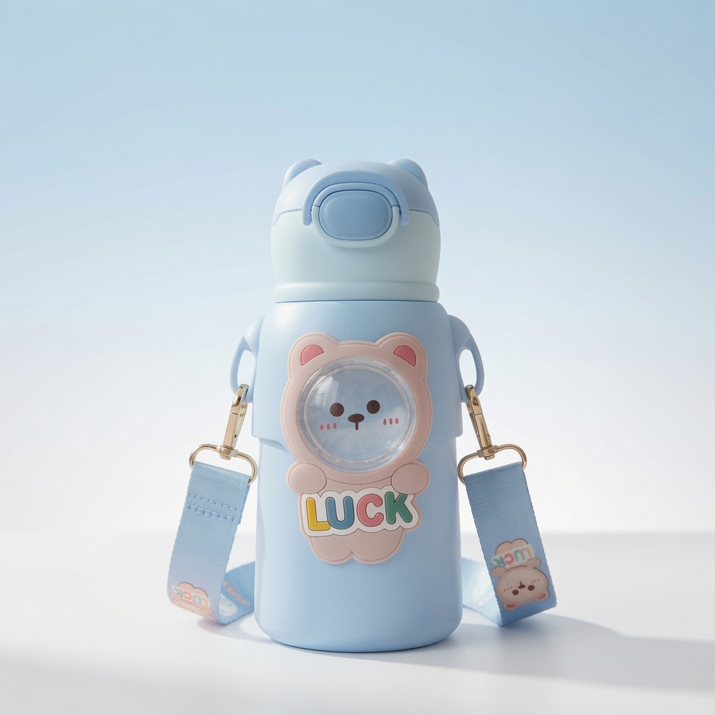 TinyHug Luck Blue kids insulated bottle front product view